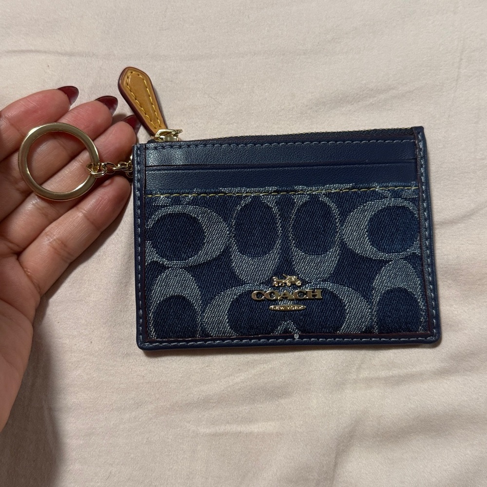 Coach Denim Skinny ID Card Holder with Key Ring